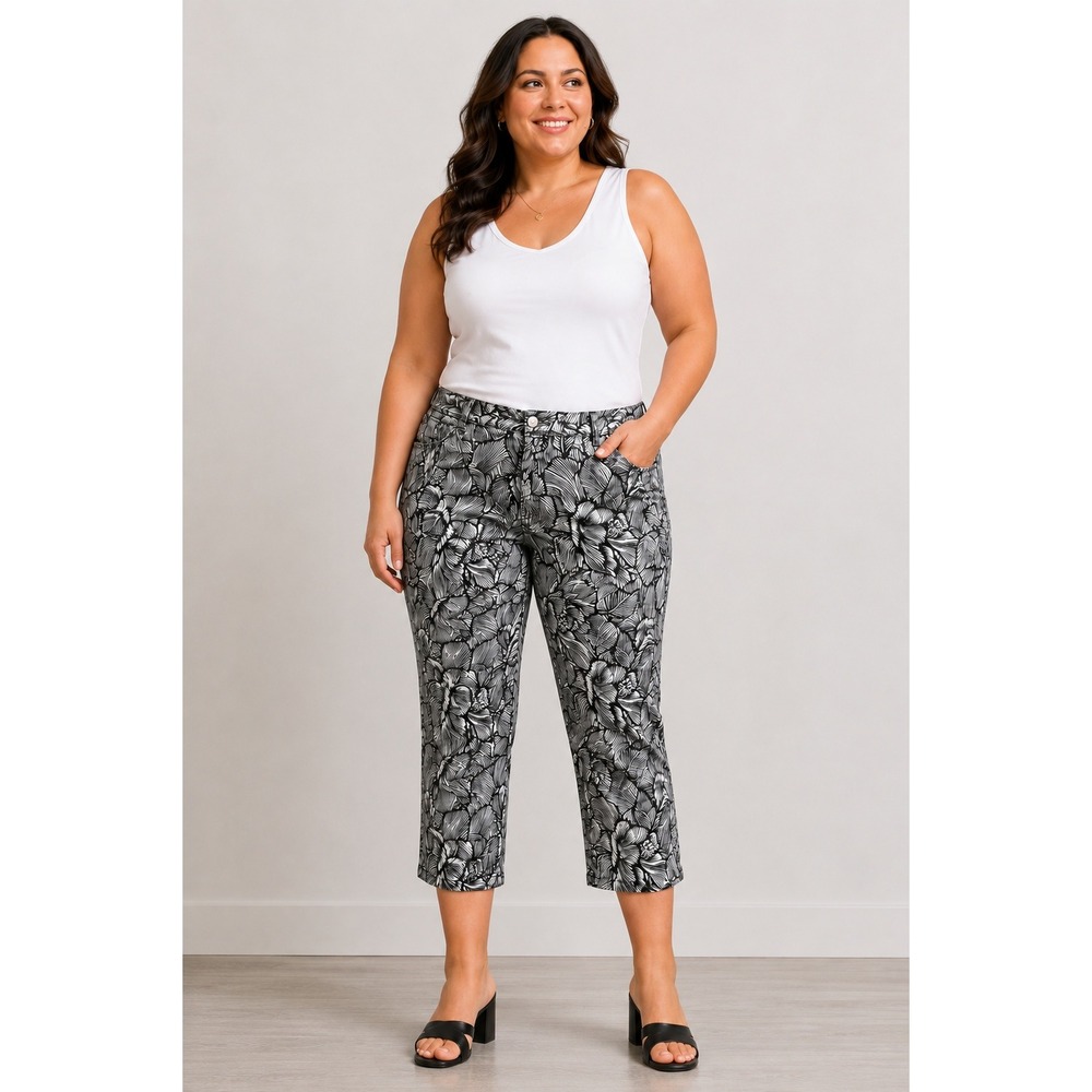 NYDJ Curves 360‎ Slim Straight Crop Floral Jeans Women's Plus Size 26 NWT $99